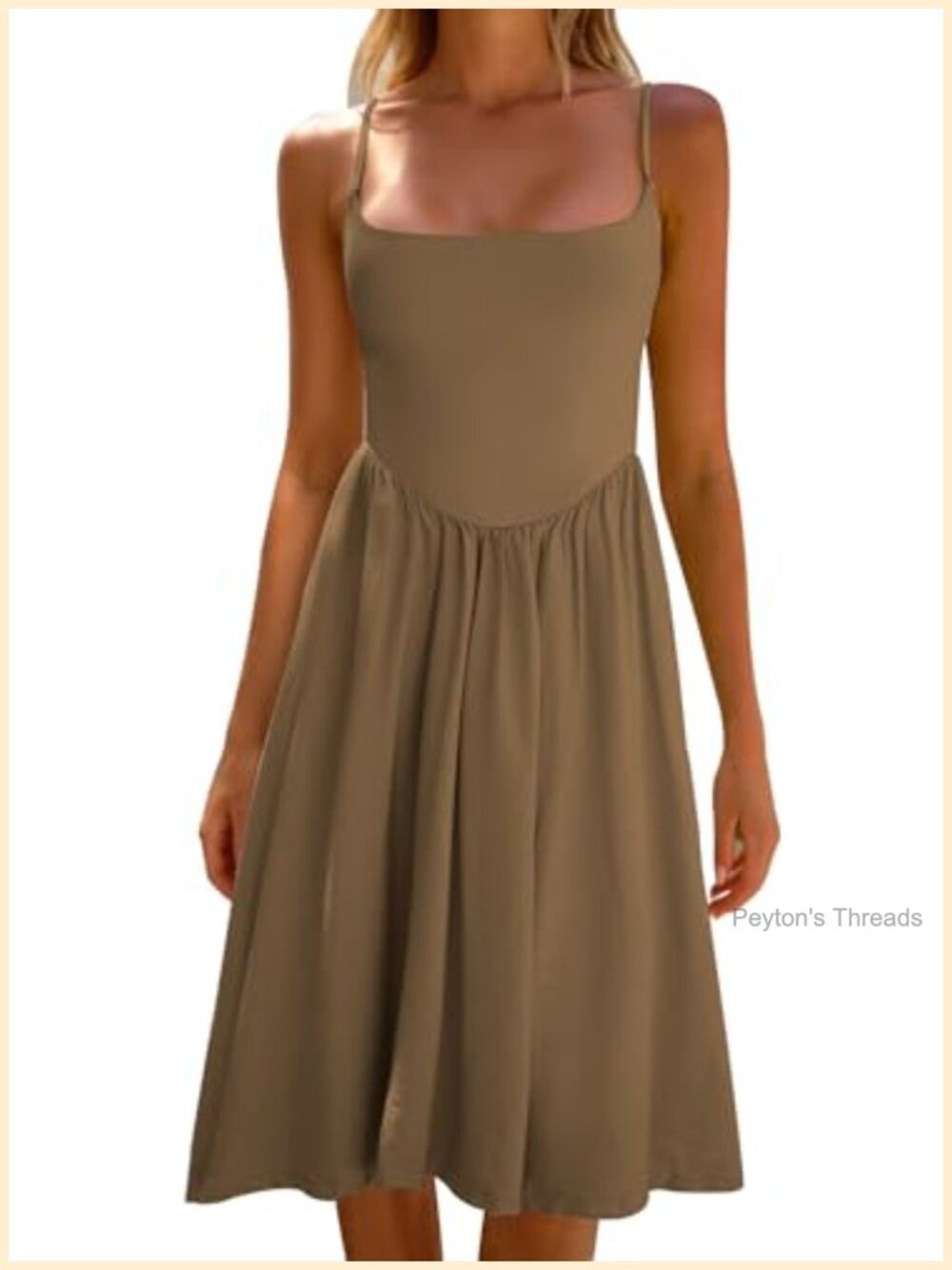 Women Summer Spaghetti Strap Sleeveless A-Line Midi Sundress Casual Scoop Neck,